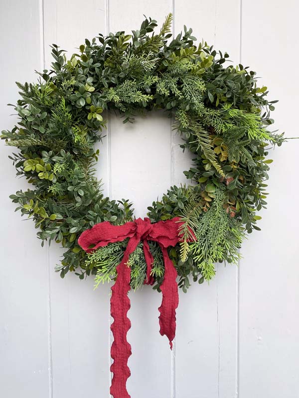 red bow wreath