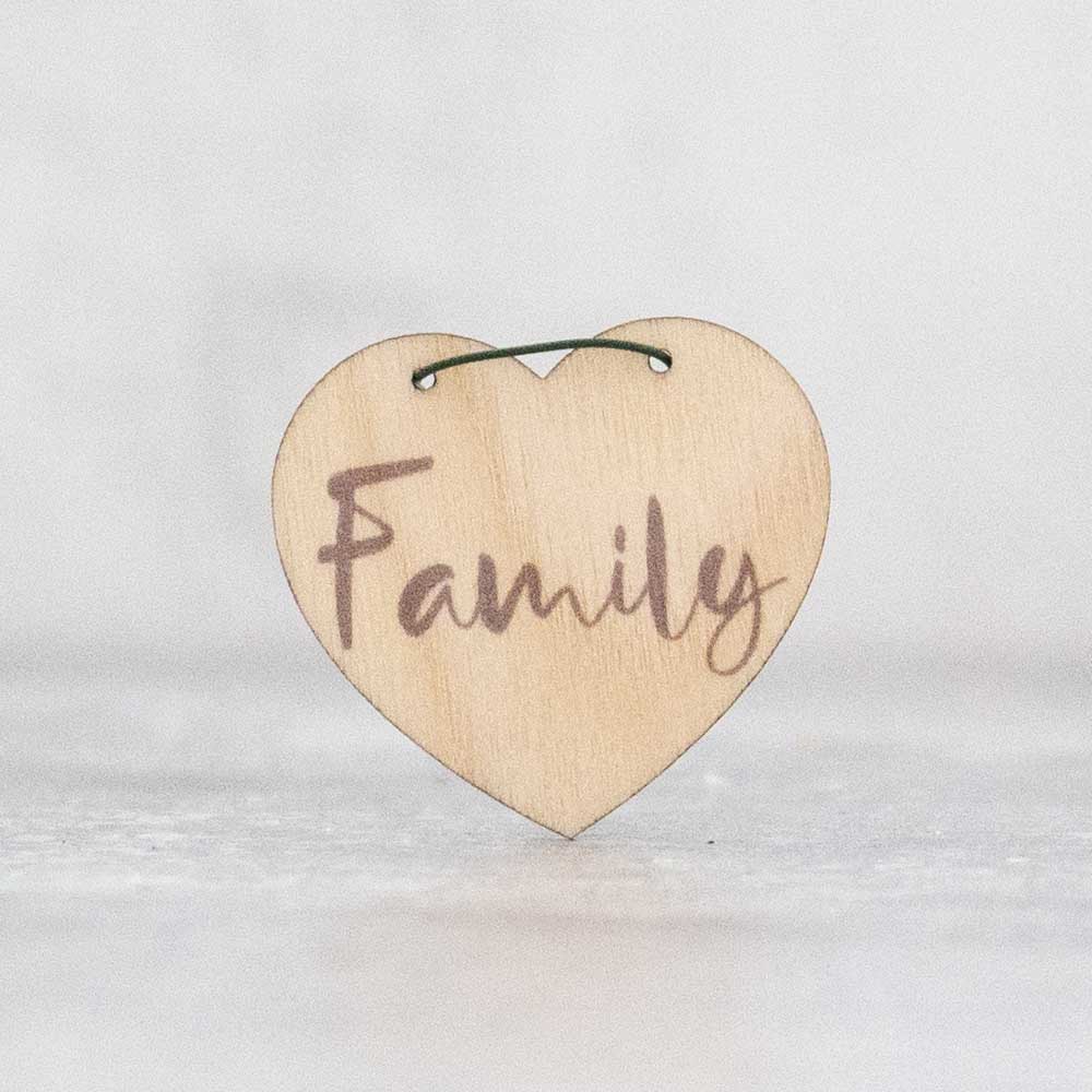 'family' small wooden heart